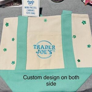 Trader Joe’s Mini Pastel Canvas Tote Bag - Mint & Cream with custom design